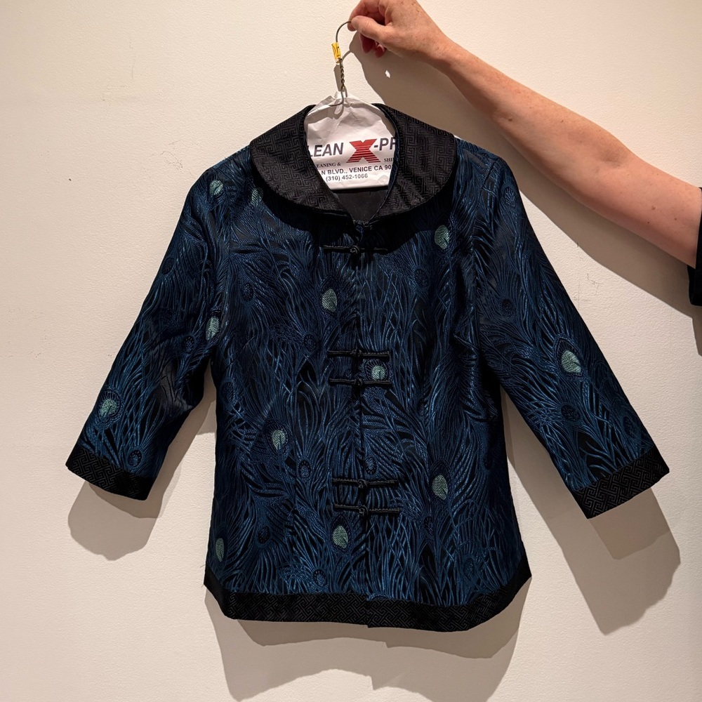 Peacock print silk formal Chinese jacket